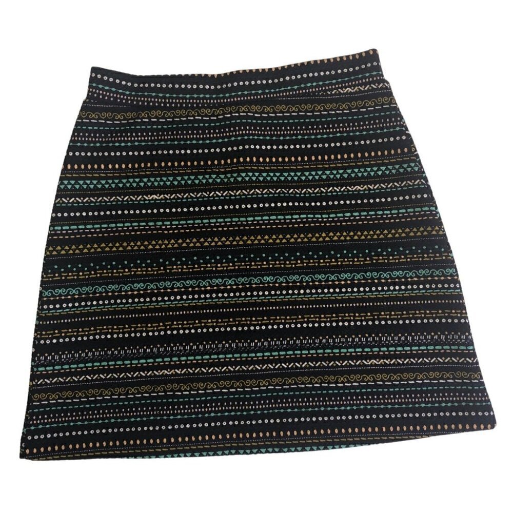 H&M Size XS Skirt Knit Skater Black Multi Color Tribal Print Short Stretch